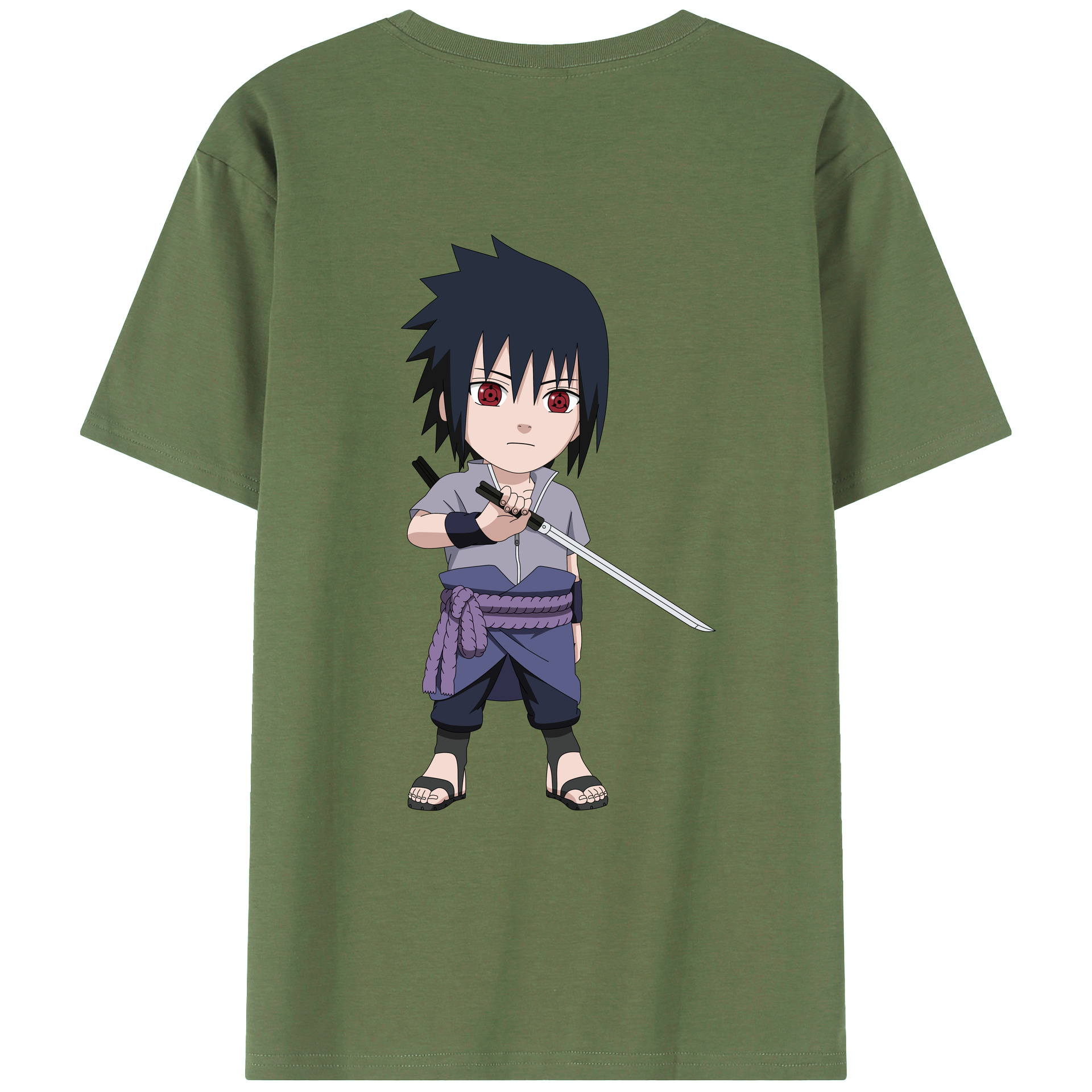 （画像用） NARUTO -ナルト- うちは サスケ Uchiha Sasuke 綿100％ メンズ半袖Tシャツ（バックプリント） 通気性